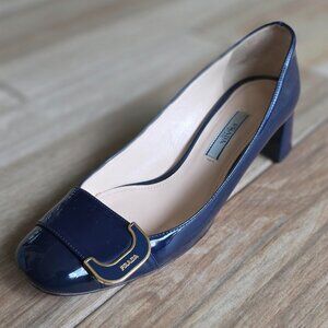 Prada Blue Patent Chunky Pumps Shoes Eur. 36.5